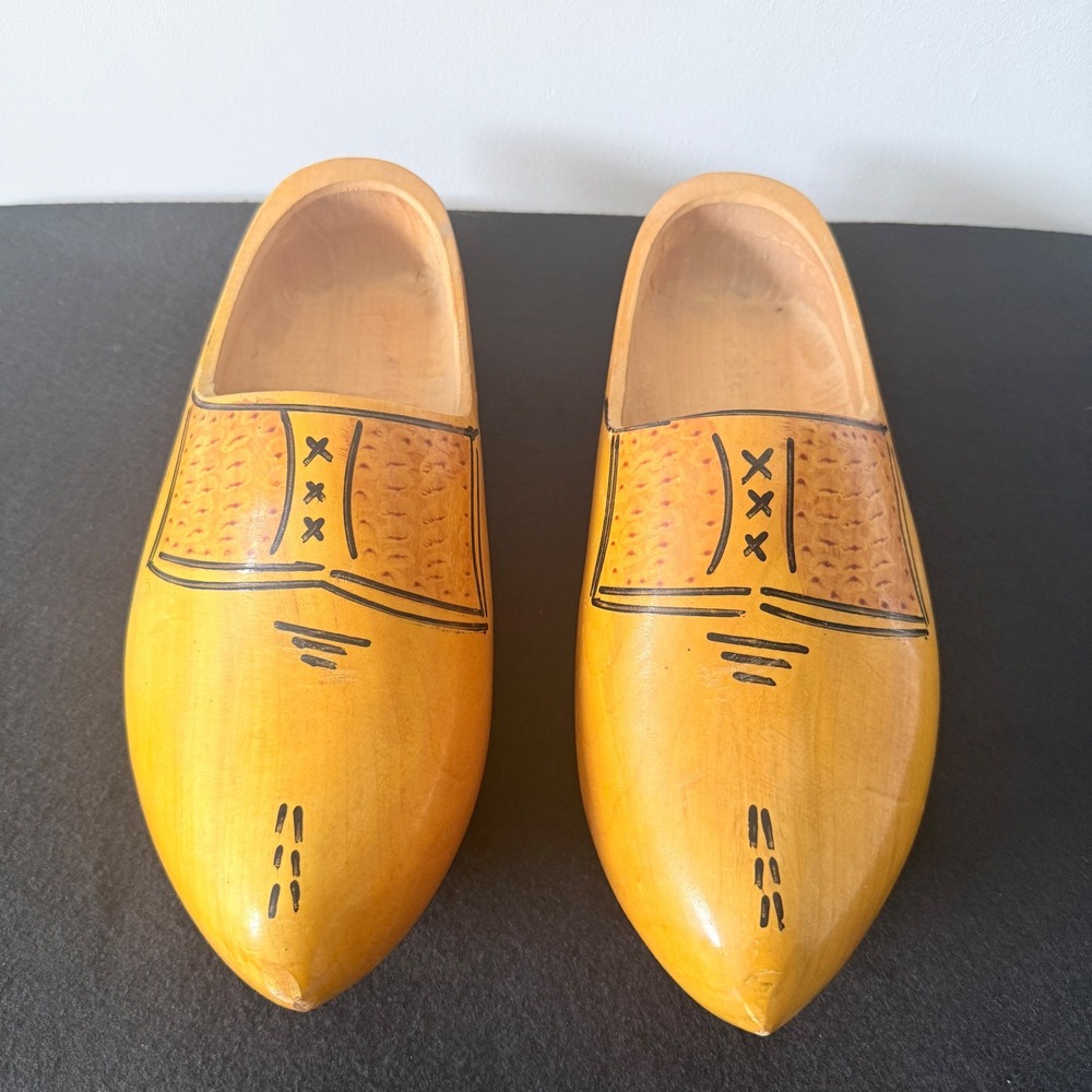 Vintage Wooden Dutch Clogs Hand Painted Folk Art‎ Souvenir Pair - Picture 2 of 12